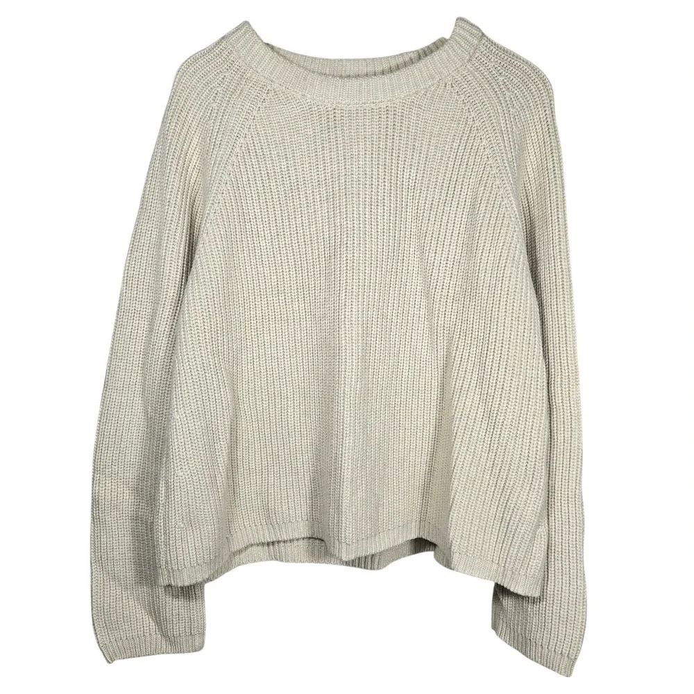 Quince Womens Fisherman Crew Sweater Speckled Beige 100% Organic Cotton XL NEW
